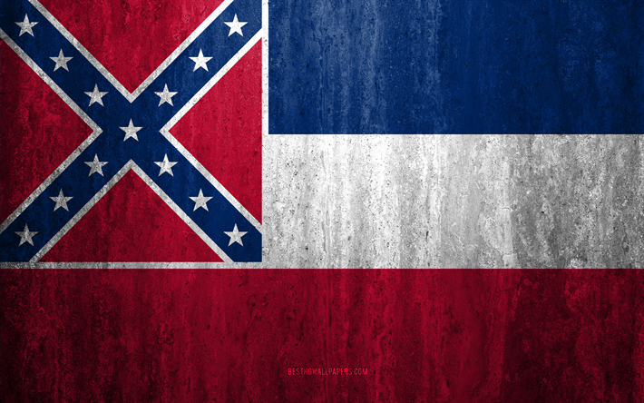 ABD Mississippi bayrağı, 4k, taş arka plan, Amerikan devleti, grunge bayrak, Mississippi bayrak, ABD, grunge sanat, Mississippi, bayraklar Devletleri