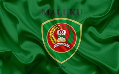 Bandera de las islas Molucas, 4k, bandera de seda, provincia de Indonesia, de seda, de la textura, la bandera de las islas Molucas, Indonesia, Provincia de Molucas
