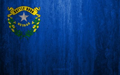 Flag of Nevada, 4k, stone background, American state, grunge flag, Nevada flag, USA, grunge art, Nevada, flags of US states