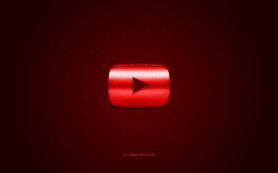 Logo di YouTube, rosso lucido logo, YouTube metallo emblema, rosso in fibra di carbonio trama, YouTube, marchi, arte creativa
