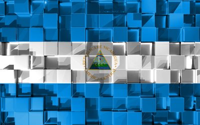 La bandera de Nicaragua, indicador 3d, 3d cubos de textura, las Banderas de los pa&#237;ses de Am&#233;rica del Norte, arte 3d, Nicaragua, Am&#233;rica del Norte, de textura en 3d, Nicaragua bandera