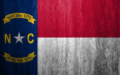 Flag of North Carolina, 4k, stone background, American state, grunge flag, North Carolina flag, USA, grunge art, North Carolina, flags of US states