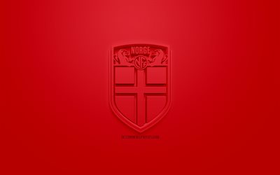 النرويج المنتخب الوطني لكرة القدم, الإبداعية شعار 3D, خلفية حمراء, 3d شعار, النرويج, أوروبا, الاتحاد الاوروبي, الفن 3d, كرة القدم, أنيقة شعار 3d