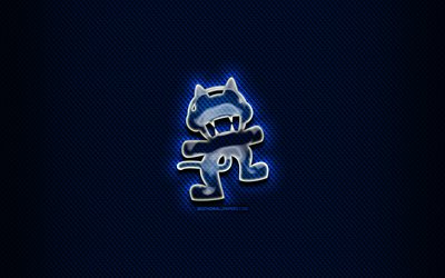 Monstercat logo di vetro, sfondo blu, star della musica, grafica, marchi, Monstercat logo, creativo, Monstercat