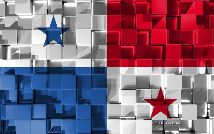 Bandeira do Panam&#225;, 3d bandeira, 3d textura cubos, Bandeiras de pa&#237;ses da Am&#233;rica do Norte, Arte 3d, Panam&#225;, Am&#233;rica Do Norte, Textura 3d, Panam&#225; bandeira