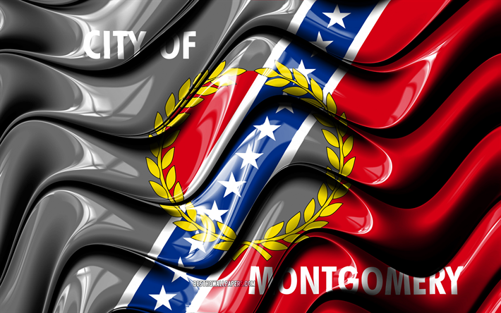 Montgomery bandeira, 4k, Estados unidos cidades, Alabama, Arte 3D, Bandeira de Montgomery, EUA, Cidade de Montgomery, cidades da am&#233;rica, Montgomery 3D bandeira, Cidades dos EUA, Montgomery