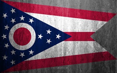 Bandiera dell&#39;Ohio, 4k, pietra, sfondo, Americano, stato, grunge, bandiera, Ohio bandiera, USA, arte, Ohio, le bandiere degli stati degli stati uniti