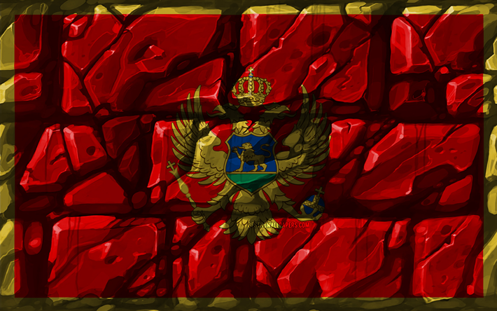 الجبل الأسود العلم, brickwall, 4k, البلدان الأوروبية, الرموز الوطنية, علم الجبل الأسود, الإبداعية, الجبل الأسود, أوروبا, الجبل الأسود 3D العلم