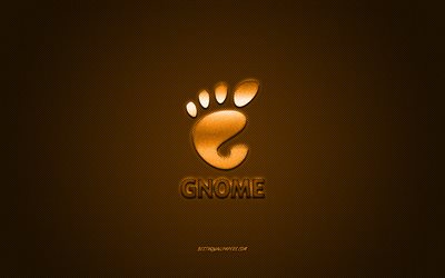 gnome-logo, orange gl&#228;nzend-logo, gnome metall-emblem, orange-carbon-faser-textur -, linux -, unix -, gnome -, marken -, kreativ-art