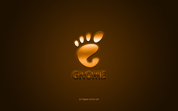 GNOME logotipo, color naranja brillante logotipo, GNOME emblema de metal, naranja textura de fibra de carbono, Linux, UNIX, GNOME, marcas, arte creativo