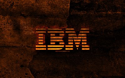 IBM fiery logo, orange stone background, creative, IBM logo, brands, IBM