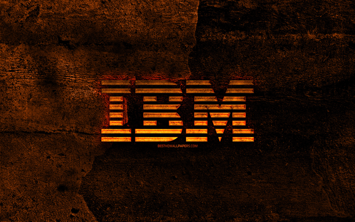 ibm fiery-logo, orange, stein, hintergrund, kreativ, das ibm logo, marken, ibm