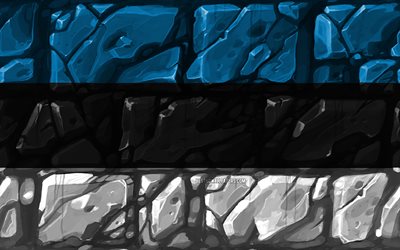 estnische flagge, brickwall, 4k, europ&#228;ische l&#228;nder, nationale symbole, flagge von estland, kreativ, estland, europa, estland 3d flag