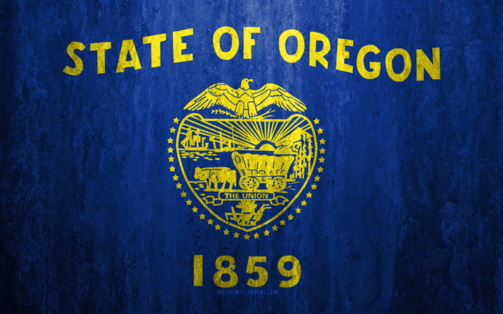 Flaggan i Oregon, 4k, sten bakgrund, Amerikanska staten, grunge flagga, Oregon flagga, USA, grunge konst, Oregon, flaggor i USA