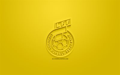 Liettuan jalkapallomaajoukkue, luova 3D logo, keltainen tausta, 3d-tunnus, Liettua, Euroopassa, UEFA, 3d art, jalkapallo, tyylik&#228;s 3d logo