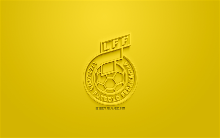 Lituania squadra nazionale di calcio, creativo logo 3D, sfondo giallo, emblema 3d, Lituania, l&#39;Europa, la UEFA, 3d, arte, calcio, elegante logo 3d