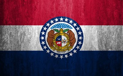 Bandera de Missouri, 4k, piedra de fondo, el estado Americano, grunge bandera, Missouri bandera, estados UNIDOS, el grunge de arte, Missouri, banderas de los estados de EEUU