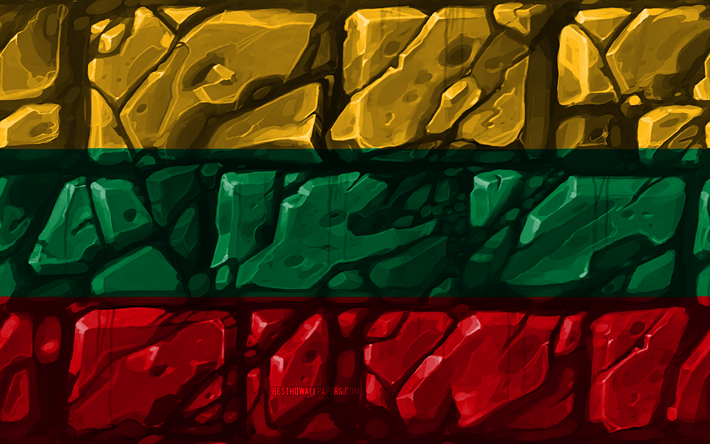 Lituano bandeira, brickwall, 4k, Pa&#237;ses europeus, s&#237;mbolos nacionais, Bandeira da Litu&#226;nia, criativo, Litu&#226;nia, Europa, Litu&#226;nia 3D bandeira