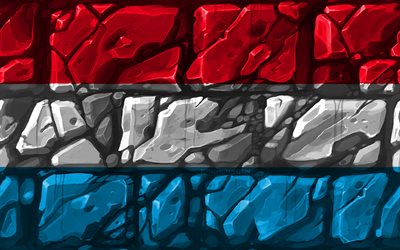 Luxembourg flag, brickwall, 4k, European countries, national symbols, Flag of Luxembourg, creative, Luxembourg, Europe, Luxembourg 3D flag