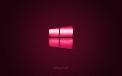 Windows 10 logo, pink shiny logo, Windows 10 metal emblem, wallpaper for Windows 10 devices, pink carbon fiber texture, Windows, brands, creative art