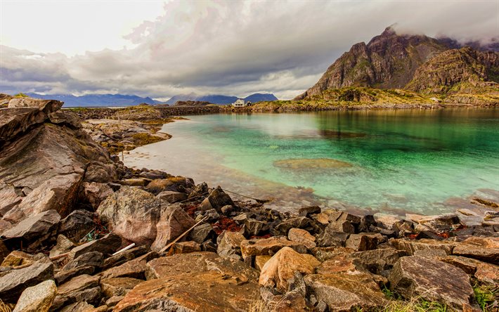 Lofoten, el lago, el verano, las monta&#241;as, Noruega, Europa, la hermosa naturaleza