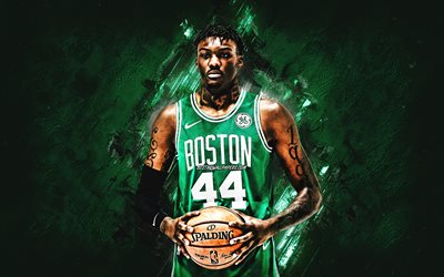 Robert Williams, NBA, Boston Celtics, green stone background, American Basketball Player, portrait, USA, basketball, Boston Celtics players
