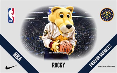 Rocky, mascote, Denver Nuggets, NBA, retrato, EUA, Denver Nuggets mascote, basquete, Pepsi Center, Denver Nuggets logotipo