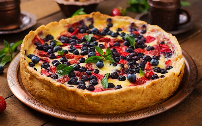 berry pie, pastries, sweets, wild berries, cake with berries, cake