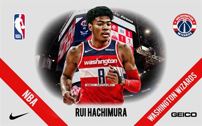 Rui Hachimura, Washington Wizards, Japanese Basketball Player, NBA, portrait, USA, basketball, Capital One Arena, Washington Wizards logo