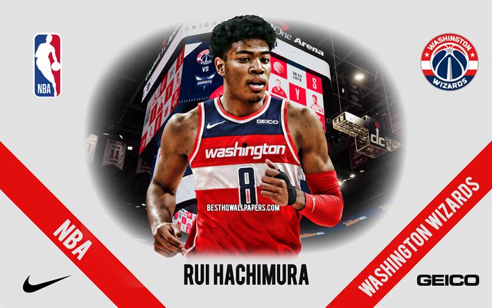 Rui Hachimura, Washington Wizards, Japonais Joueur de Basket-ball, NBA, portrait, etats-unis, le basket-ball, Capital One Arena, Washington Wizards logo