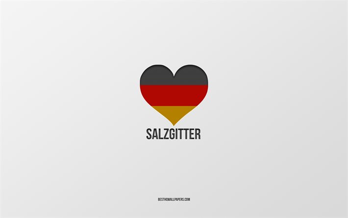 Eu Amo Salzgitter, Cidades alem&#227;s, plano de fundo cinza, Alemanha, Alem&#227;o bandeira cora&#231;&#227;o, Salzgitter, cidades favoritas, Amor Salzgitter