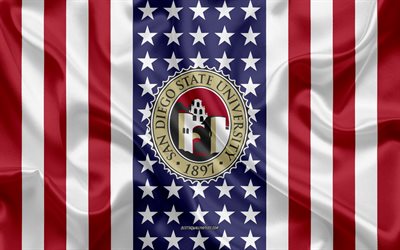 San Diego State University Emblem, American Flag, San Diego State University logo, San Diego, California, USA, Emblem of San Diego State University