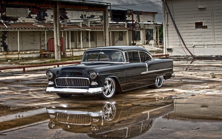 Chevrolet Bel Aire, HDR, 1955 coches, retro cars, coches americanos, tuning, 1955 Chevrolet Bel Air, Chevrolet