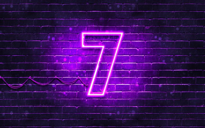 Windows 7 violette logo, 4k, violet brickwall, Windows Seven, Windows 7 logo, Syst&#232;mes d&#39;exploitation, Windows 7 neon logo, Windows 7