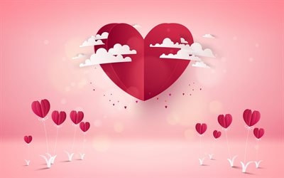 romantic background with hearts, Valentines day, paper red hearts, hearts background, creative love background