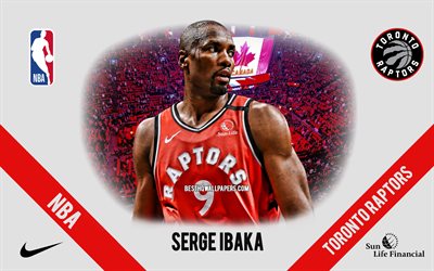 Serge Ibaka, Toronto Raptors, Spanish Basketball Player, NBA, portrait, USA, basketball, Scotiabank Arena, Toronto Raptors logo