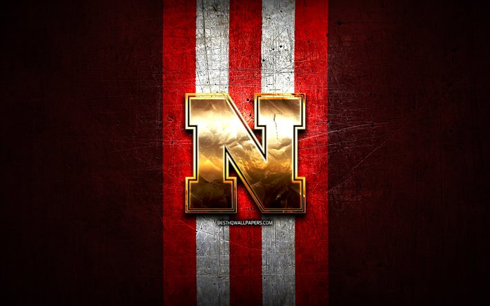 Download Wallpapers Nebraska Cornhuskers Golden Logo Ncaa Red Metal