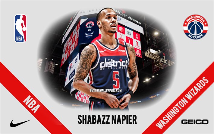 Shabazz Napier, Washington Wizards, Joueur Am&#233;ricain de Basket, la NBA, portrait, etats-unis, le basket-ball, Capital One Arena, Washington Wizards logo