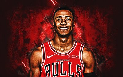 Shaquille Harrison, NBA, Chicago Bulls, r&#246;da sten bakgrund, Amerikansk Basketspelare, portr&#228;tt, USA, basket, Chicago Bulls spelare
