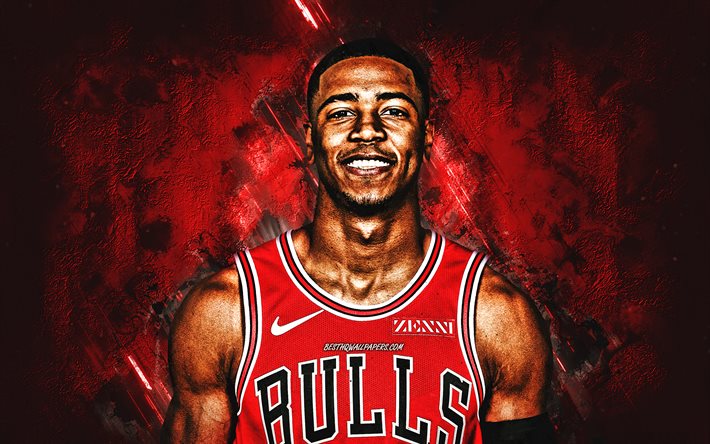 Shaquille Harrison, NBA, Chicago Bulls, red stone background, American Basketball Player, portrait, USA, basketball, Chicago Bulls players