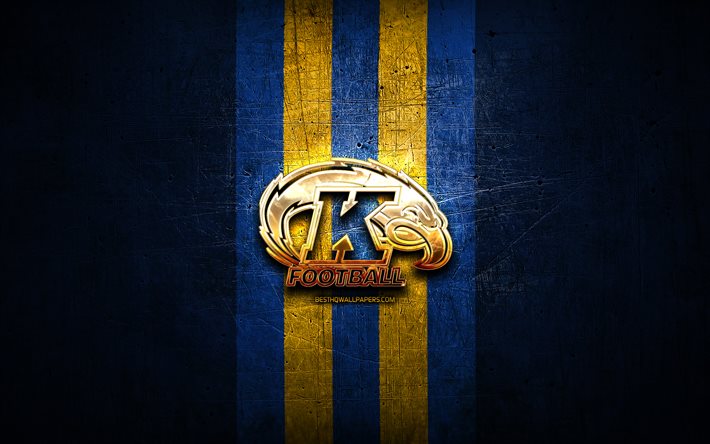 Kent State Golden Vilkkuu, kultainen logo, NCAA, sininen metalli tausta, american football club, Kent State Golden Vilkkuu logo, amerikkalainen jalkapallo, USA