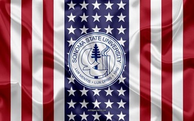 Universidad Sonoma State, el Emblema, la Bandera Americana, la Universidad Estatal de Sonoma logotipo, el Condado de Sonoma, California, estados UNIDOS, Emblema de la Universidad Estatal de Sonoma