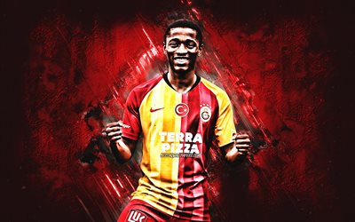 Jesse Sekidika, Nigeriansk fotbollsspelare, Galatasaray, portr&#228;tt, r&#246;da sten bakgrund, kreativ konst