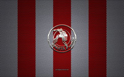 Sparta Rotterdam logotipo, holand&#233;s club de f&#250;tbol, el emblema de metal, rojo, blanco malla de metal de fondo, el Sparta de Rotterdam, Eredivisie, Rotterdam, pa&#237;ses Bajos, f&#250;tbol