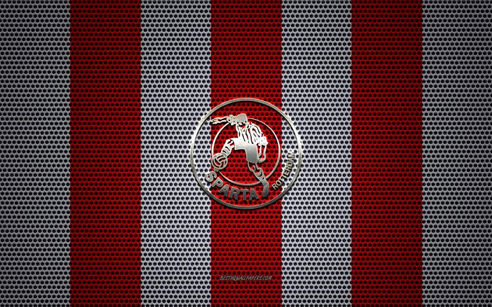 Sparta Rotterdam logo, Hollanda Futbol Kul&#252;b&#252;, metal amblem, kırmızı beyaz metal kafes arka plan, Sparta Rotterdam, T&#252;rk, Rotterdam, Hollanda, futbol