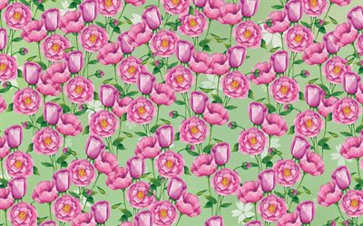 retro textura com flores cor de rosa, retro flores de fundo, retro, floral textura, flores cor de rosa com textura, fundo com flores