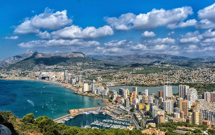 Alicante, skyline, cityscapes, spanish cities, summer, Calpe, Spain, Europe