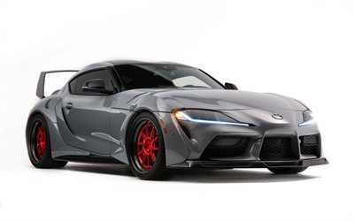 2020, Toyota Supra, Heritage Edition, GR Supra, A90, gray sports coupe, tuning Supra, gray Supra, red wheels, Japanese sports cars, Toyota