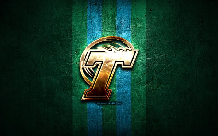 Tulane Green Wave, de oro del logotipo, de la NCAA, verde metal de fondo, american football club, Tulane Green Wave logotipo, f&#250;tbol americano, estados UNIDOS