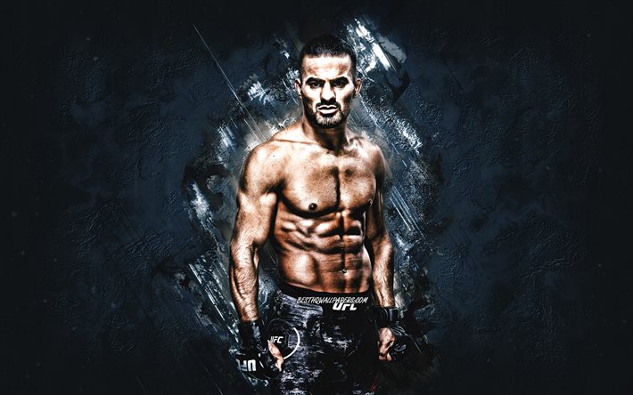 Khalid Taha, The Warrior, MMA, UFC, German fighter, portrait, blue stone background, Ultimate Fighting Championship